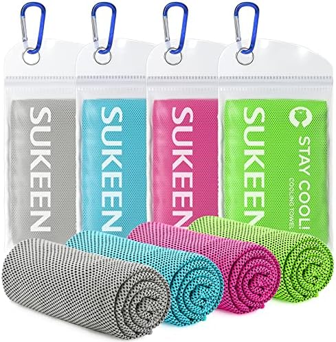 [4 Pack] Cooling Towel (40"x12"),Ice Towel,Soft Breathable Chilly Towel,Microfiber Towel for Yoga,Sport,Running,Gym,Workout,Camping,Fitness,Workout & More Activities (Grey/Green/Pink/Lake Blue)