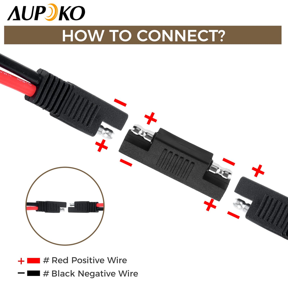 Aupoko 10 AGW 10FT SAE to SAE Solar Extension Cable, Extension Cord with SAE Quick Disconnect/Connect Adapter and SAE Polarity Reverse Adapter for Battery, Motorcycle, Cars, RVs(10 FEET/3M)
