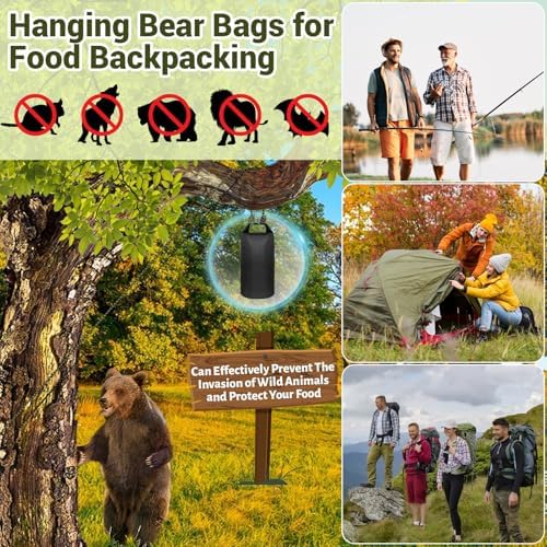 Bear Bag Hanging Kit, 10L Waterproof Bear Bags for Food Backpacking Camping, Ultralight Bear Proof Canister Gear for Food Storage with Survival Nylon Ropes, Clips, Rock Pouch, Pulley System