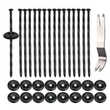 Bakulyor 16 Sets Outdoor RV Rug Stakes, 6 Inch Black Patio Mat Stakes, 6 Gauge Heavy Duty Galvanized Camp Carpet Stakes for Fixing Outside Rug, Tarps, and Camping Mat, Pop Up Camper Accessories - 6"