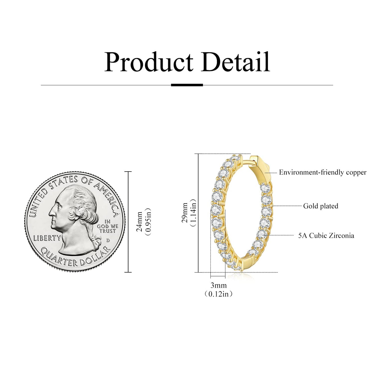 WOSTU Gold Hoop Earrings for Women,Cubic Zirconia CZ Hoop Earrings