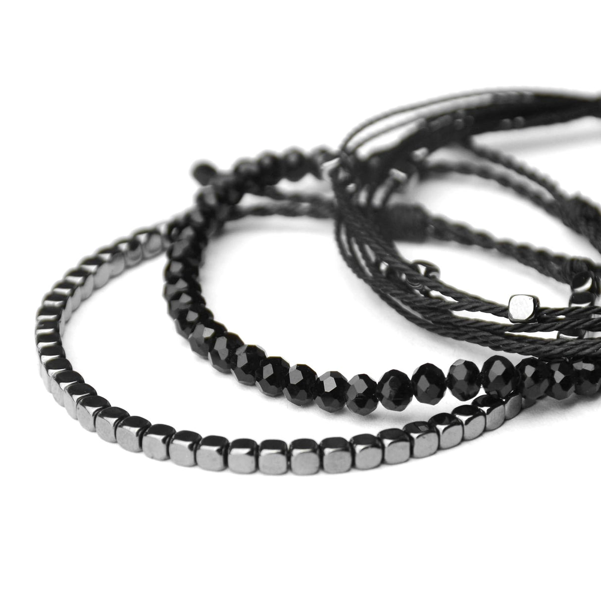 Mezcla Vida 3 Pcs Handmade Women's Stackable Bracelet Set, Adjustable Rope Bracelets Bracelets with Hematite and Glass Beads (black)