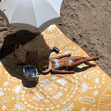 110''×118'' Extra Large Sandproof Beach Blanket 4-8 Adults, Waterproof Foldable Picnic Blankets with 4 Stakes & 4 Pockets, Lightweight Boho Outdoor Beach Mat for Travel, Camping, Hiking