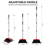 NACENA Broom and Dustpan Set, 52-in Long Adjustable Handle Broom Dustpan Combo with Dustpan Teeth to Automatically Clean Hair Suitable for Home Kitchen Office Hall Floor (Black&Red), 2 Pack