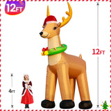 DomKom 12FT Giant Christmas Inflatable Reindeer Decoration with Chasing LED Lights,Blow Up Yard Decoration for Party Garden Yard Lawn Winter Decor