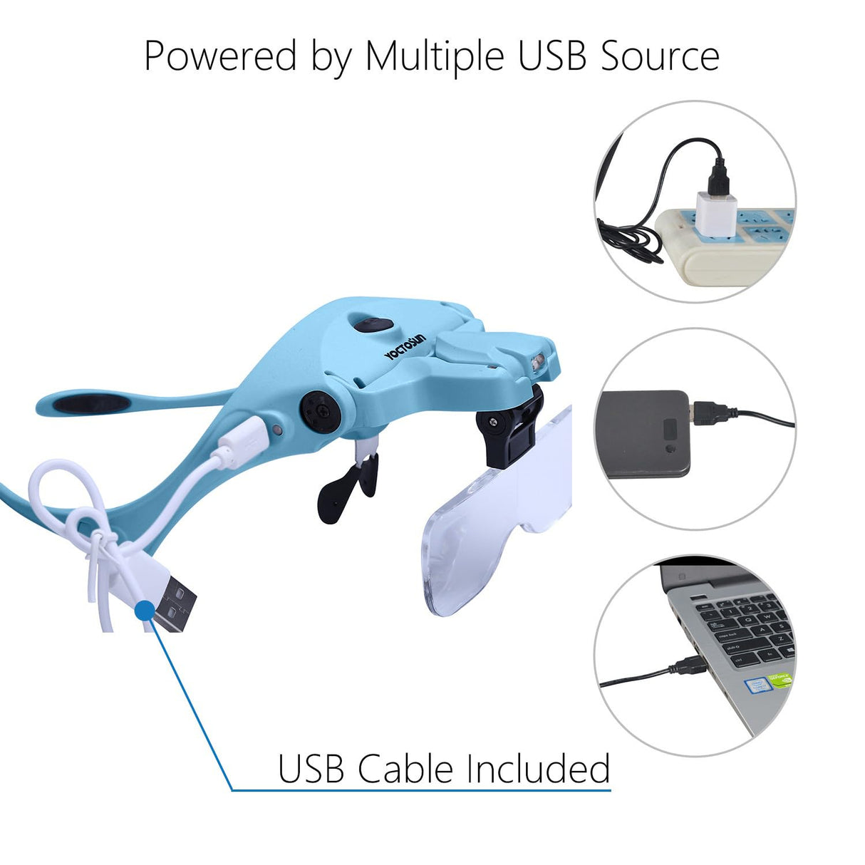 YOCTOSUN Magnifying Glasses with Light for Close Work, Head Magnifier with 5 Interchangeable Lenses and 2 LED Lights, Hands Free Head Mount Magnifying Glass for Crafts, Cross Stitch, Jewelry