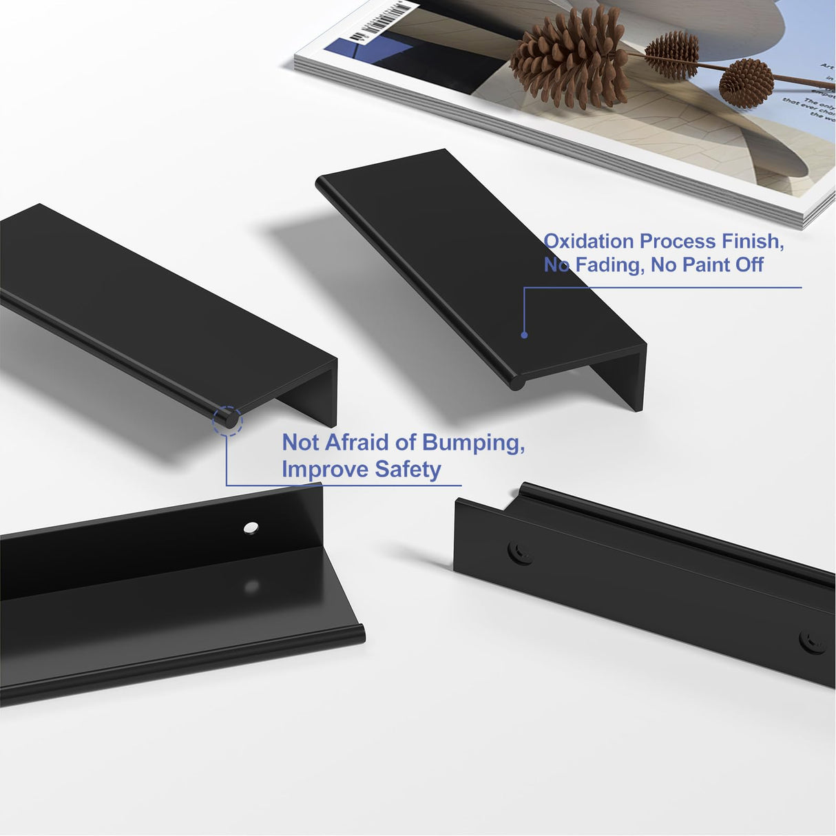 Peaha 10 Pack Kitchen Cabinet Handles 3-3/4 inch Black Pulls for Dresser Drawers Door Edge Finger Pull Aluminum Alloy Hardware