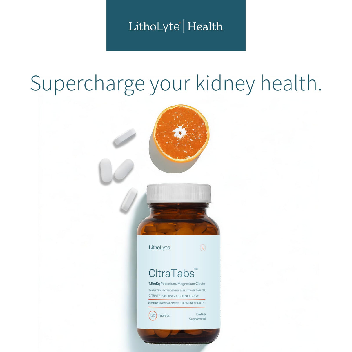 CitraTabs™ | 7.5 mEq | Extended-Release Citrate Tablets | by LithoLyte® | 120 Tablets