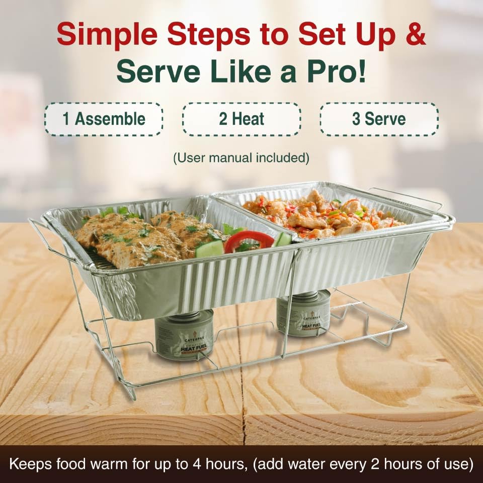Disposable Chafing Dish Buffet Set - Large Full Size (33 pcs) – Catering Food Warmers with Half-Sized Serving Pans, Covers, Racks, Utensils & Fuel Cans - Perfect for Buffets, Parties & Food Serving