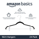Amazon Basics Velvet Non-Slip Skirt Clothes Hangers with Clips, 360 Degree Rotatable Hook, Organize Pants and Skirts, Black/Silver, 24-Pack