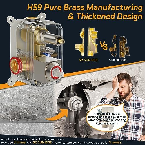 SR SUN RISE Shower Faucet Set Bathroom Square Rain Shower Head with Handheld Spray Wall Mounted Rainfall Shower Fixtures Brushed Nickel Shower Faucet Trim Repair Kits (Contain Shower Valve)10 Inches