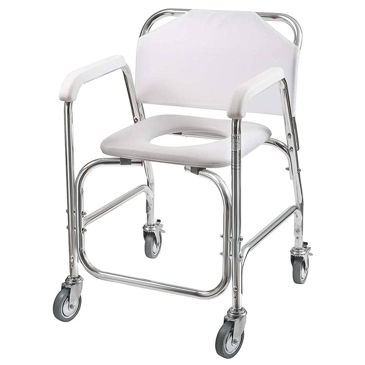 DMI Rolling Shower Chair, Commode, Transport Chair, FSA Eligible, Rolling Bathroom Wheelchair for Handicap, Elderly, Injured or Disabled, Rear Locking Wheels, 250 lb. Weight Capacity, White