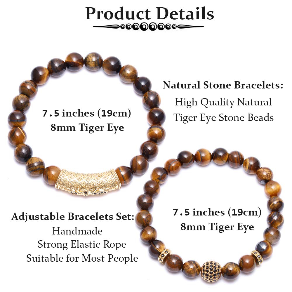 BOMAIL 8mm Tiger Eye Stone Beads Bracelet