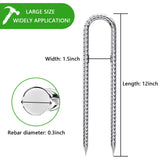 Rebar-Stakes-12-Inch-Galvanized, U Hook Trampoline Stakes 10 Pack Ground Anchors Tent Stakes Heavy Duty for Plants Anti-Rust Landscape Fabric Stakes Artificial Turf