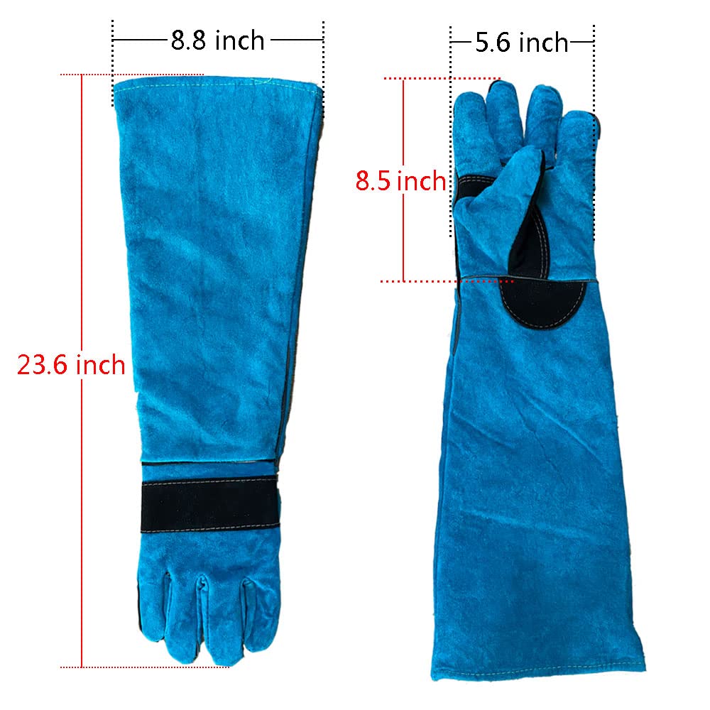 Animal Handing Gloves Bite Proof 23.7 Inch Kevlar Reinforced Multipurpose Pet Leather Glove Padding Dog,Cat Scratch,Bird Handling Falcon Gloves Grabbing,Reptile Squirrel Snake Bite