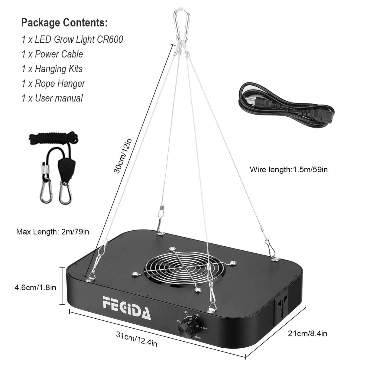 FECiDA 1300W Equivalent LED Grow Light, 130 Watt Power Draw, 0–100 Dimmable