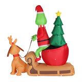 7FT Christmas Inflatable Outdoor Decoration, Green Monster and Dog Max on Sleigh with LED Lights Blow Up Yard Decorations Outdoor Lawn Garden Christmas Inflatable Decorations