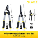 Colwelt Loppers Hedge Clippers Garden Shears 3Pcs, Compact Garden Loppers Shear Set with 17’’ Bypass Branch Cutters & Hedge Shears & Pruners, Tree Shrub Care Kit for Lopping with Soft Grip Handle