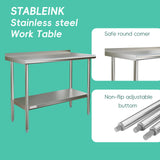 STABLEINK NSF Stainless Steel Prep & Work Table 36x24 Inches, Heavy Duty Metal Table with Backsplash and Undershelf for Commercial Kitchen, Restaurant, Home, Laundry Room and Garage