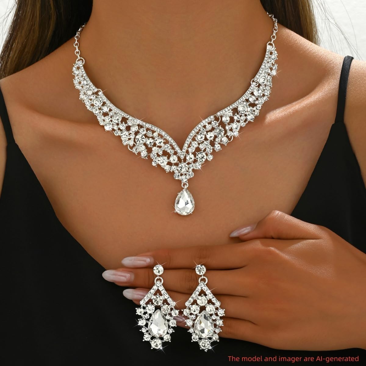 FIRCRE Crowns and Tiaras jewelry sets for Wedding princess birthday Party Halloween Prom Pageant Jewelry for Women Crystal Bridal Jewelry Set for women (Silver)
