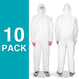 FURWEY Hazmat Suits 10 Pack Disposable Protective Coveralls, Heavy Duty Full Body Painters Suit for Men & Women with Elastic Wrists, Ankles and Hood, Available in 4 sizes-X-Large