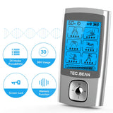 TEC.BEAN 24 Modes Tens Unit Muscle Stimulator, Rechargeable Tens Machine with 8 Electrode Pads (American Gel), Electric Pulse Massager for Pain Relief Therapy（Silver