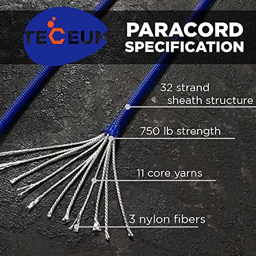 TECEUM 5/32" Paracord Rope 1000 – 1000ft / 200ft / 100ft / 50ft – Tactical Parachute Cord 4mm – 45+ Colors – Nylon String for Survival & Camping Gear – Stripe Cord for Survival – Utility Rope