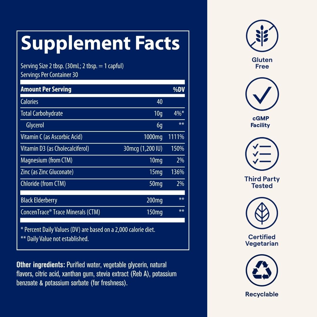 Trace Minerals Immunity Plus - Daily Liquid Supplement for Antioxidant Support - Immunity Support Supplement with Elderberry & Zinc - Ionic Trace Mineral Formula - Mixed Berry, 30 fl oz (30 Servings)