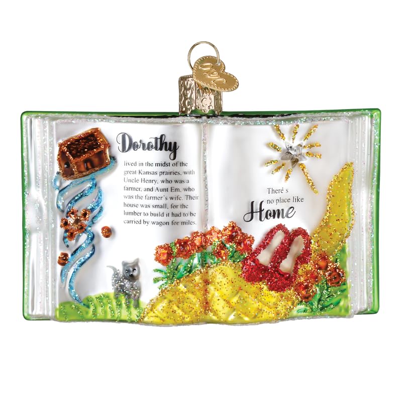 Old World Christmas The Wonderful Wizard of Oz Book Glass Blown Ornament for Holiday Tree, Handcrafted Holiday Decoration, Book Collection