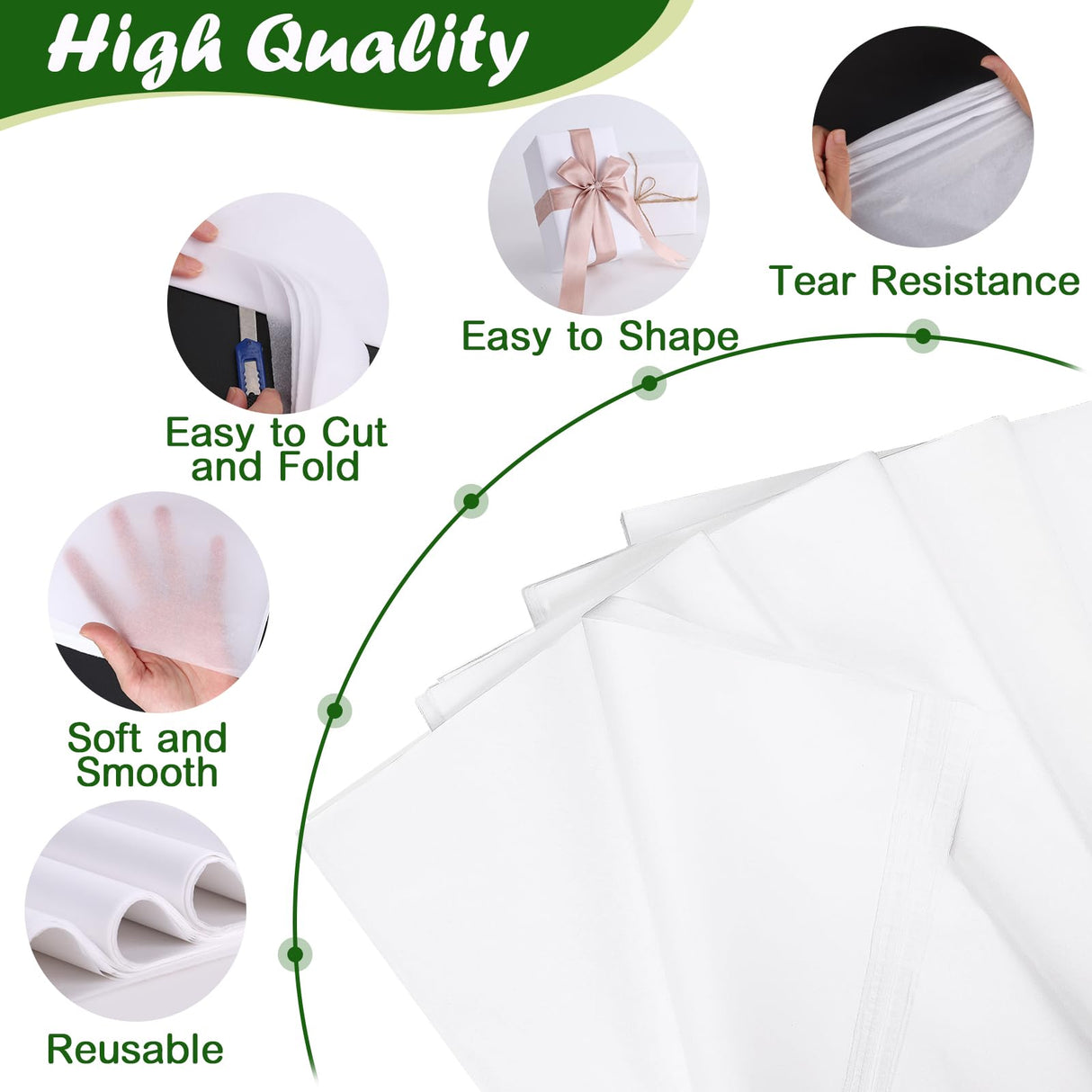 1000 Sheets White Tissue Paper, 14" X 20" Tissue Papers Bulk for Christmas Wedding Birthday Showers Valentine's Day Flower Decoration, Tissue Paper for Gift Bags, Crafts, Packaging, Storage, Art