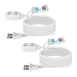 TiFFCOFiO Indoor Extension Cord, 2 Prong 9 Feet Extension Cord, 3 Polarized Outlets with Safety Slide Windows,13A/1625W, 16 AWG, 2 Packs