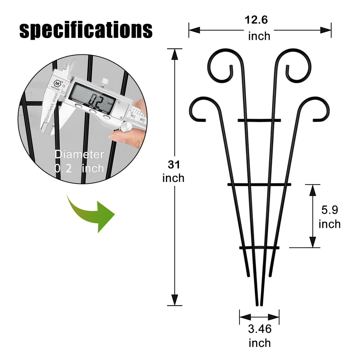 2 Pack 31 Inch Black Coated Wave Pot Metal Trellis Stakes for Climbing Plants Patio Plant Support for Outdoor,Rose, Vegetable Flower, Backyard