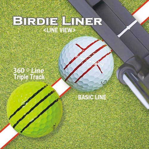 360-Degree Golf Ball Marker Alignment Tool Kit - Triple Line Stencil with 3-Color Pens and Gift Box