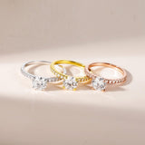 EAMTI 925 Sterling Silver 1.2 CT Round Solitaire Cubic Zirconia Engagement Ring Halo Promise Ring Size 7