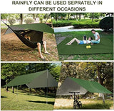 Camping Hammock with Rain Fly Tarp and Mosquito Net Tent Tree Straps, Portable Single Double Nylon Parachute Hammock Rainfly Set for Backpacking Hiking Travel Yard Outdoor Activities Green