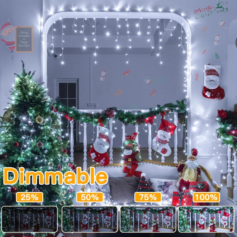Ollny Icicle Lights for Outside 504LED 41FT, Cool White Christmas Light with Remote 8Modes Timers Waterproof, Plug in Connectable Hanging Lights for Outdoor Indoor House Roof Holiday