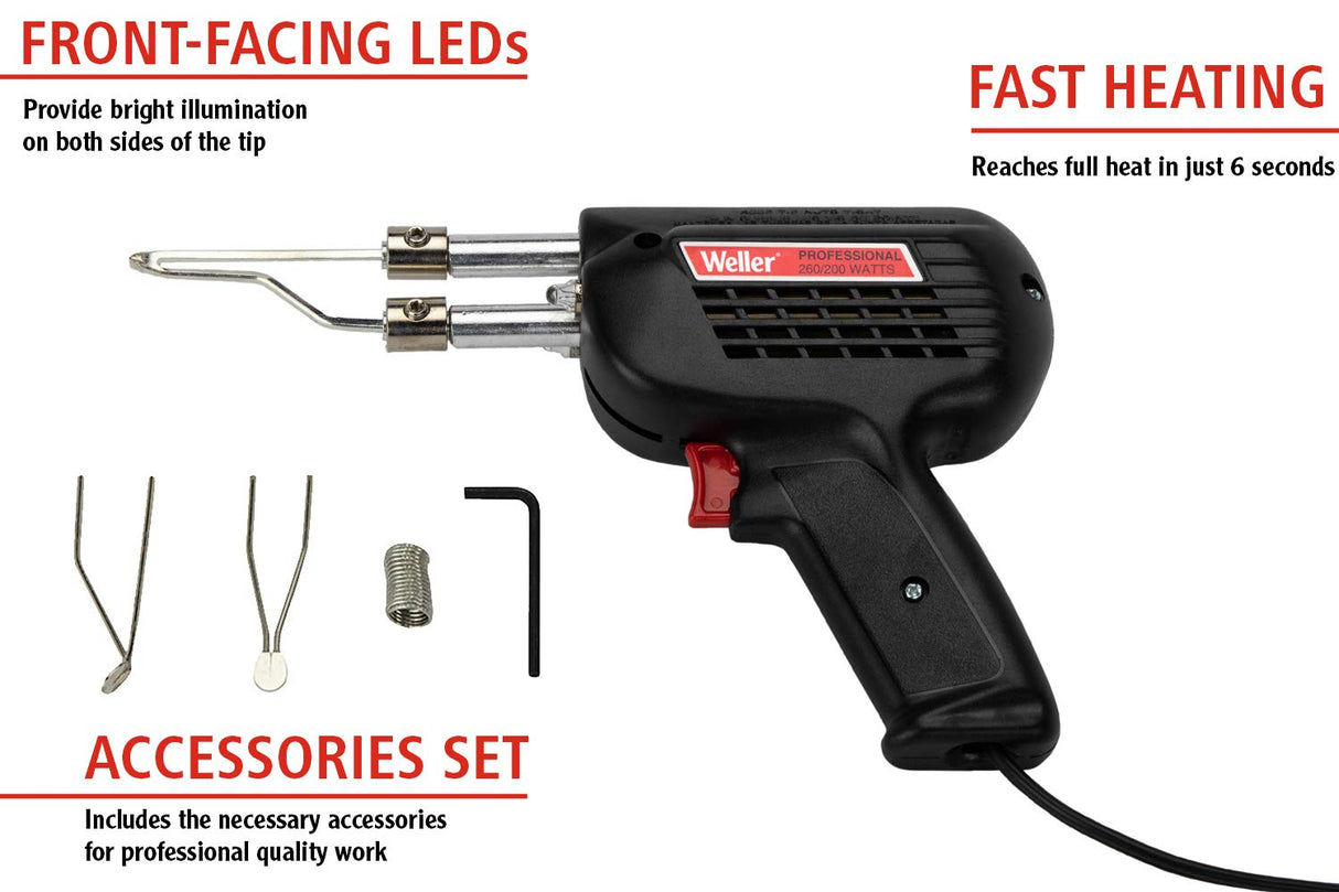 Weller 260 Watt & 200W Professional Soldering Gun Kit with Three Tips and Solder in Carrying Case | D550PK