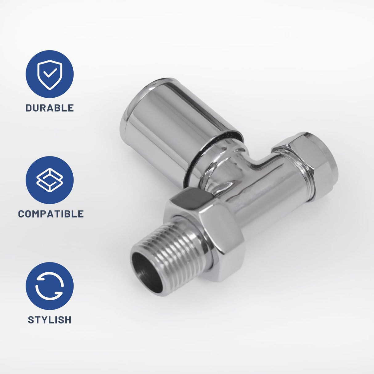 VANCOCO 2Pcs 1/2"×15mm Chrome Straight Radiator Valves Round, Manual Radiator Valves Pair Standard Connection for Heated Towel Rail and Central Heating Modern Bathroom