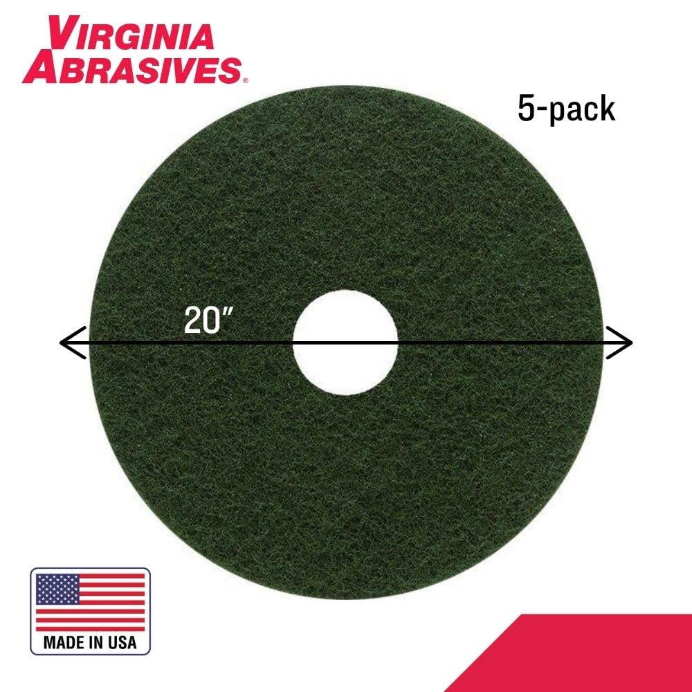 Virginia Abrasives Green Floor Maintenance Pads, Heavy Duty Non-Woven Scrub Pads for Floor Scrubber Machine & Orbital Machines, Deep Cleaning & Light Stripping for Heavily Soiled Floors, 20" - 5 Pack