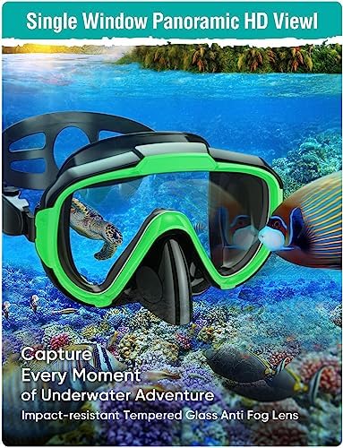 Snorkel Set Adults Snorkeling Gear Anti-Fog Panoramic View Swim Mask Dry Top Snorkel Kit with Carry Bag for Snorkeling Scuba Diving Swimming Travel