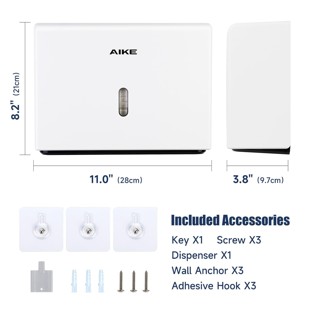 AIKE 200 Sheets Wall Mount Paper Towel Dispenser with Clear Window.Fit Multifold Paper Folded Size 10"x3.1" or Smaller,White Finish