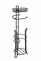 SunnyPoint Bathroom Heavyweight Toilet Tissue Paper Roll Storage Holder Stand with Reserve and Shelve, The Reserve Area Has Enough Space to Store Mega Rolls. (Black)