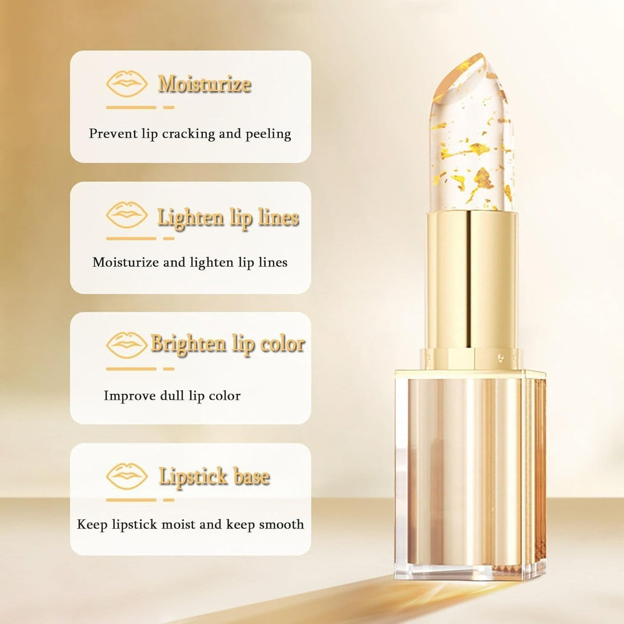 Bymolias Color Changing Lipstick, Transferproof Color Changing Lipstick, Gold Foil Moisturizing Glossy Shine Lip Gloss, Warm Change Lip Balm - Long Lasting Deep Nourishment (2pcs, one size)