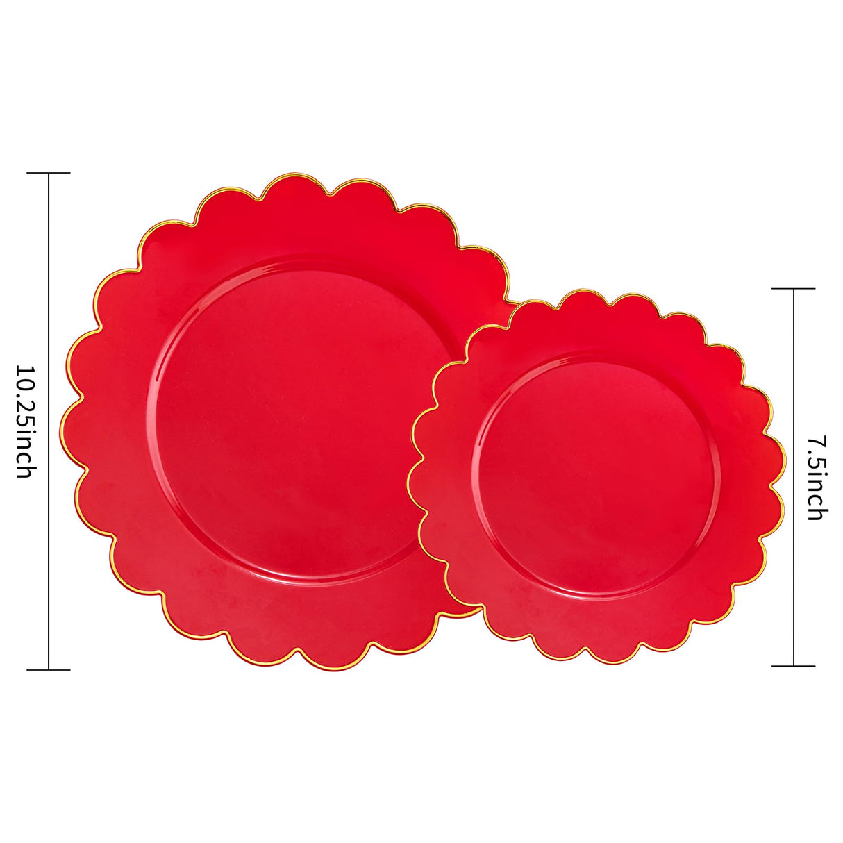 LIYH 60 Pcs Red Scalloped Plastic Christmas Plates with Gold Edge - Red Disposable Plates with Gold Rim Includes 30 Dessert & 30 Dinner Plate Dishes Tableware for Party Christmas Day