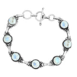 Natural Moonstone 925 Silver Plated Round Gemstone Link Bracelet for Women