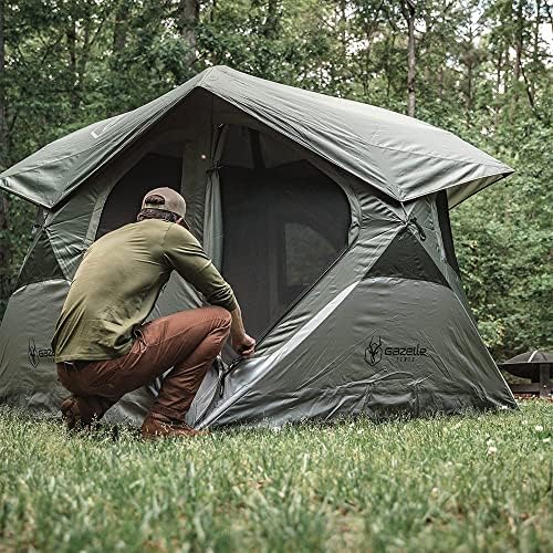 Gazelle Tents™ T4 Hub Tent, Easy 90 Second Set-Up, Waterproof, UV Resistant, Removable Floor, Ample Storage Options, 4-Person, Alpine Green, 78" x 94" x 94", GT400GR