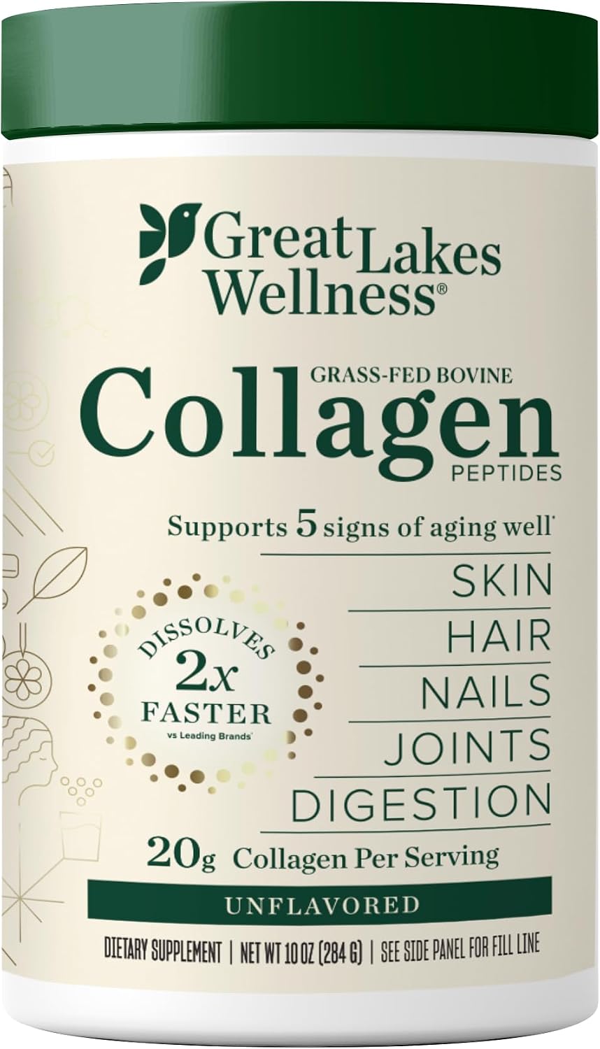 Great Lakes Wellness Collagen Peptides Powder for Skin, Hair, Nails, Joints & Digestion - Unflavored - Quick Dissolve Hydrolyzed, Non-GMO, Keto, Kosher - 7 oz New pack