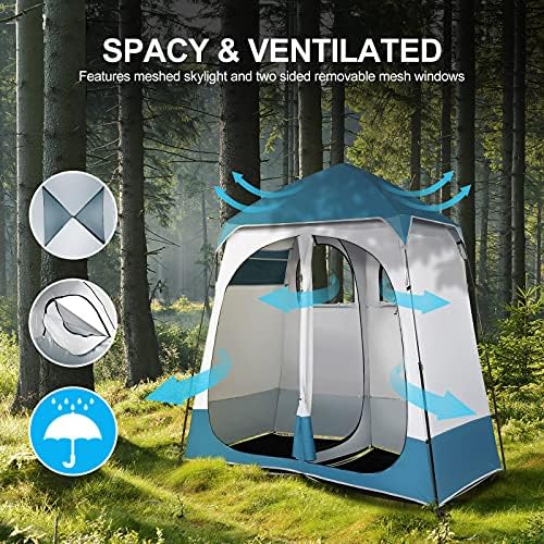 VINGLI 2 Room Shower Tent, 7.5 FT Instant Pop Up Shelter with Carrying Bag, Privacy Changing Room Tent,Perfect for Portable Toilet, Camping, Dressing, Outdoor Indoor, Easy Set Up