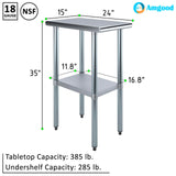 AmGood 24 in. x 15 in. Stainless Steel Work Table with Wheels | Metal Kitchen Food Prep Table | NSF