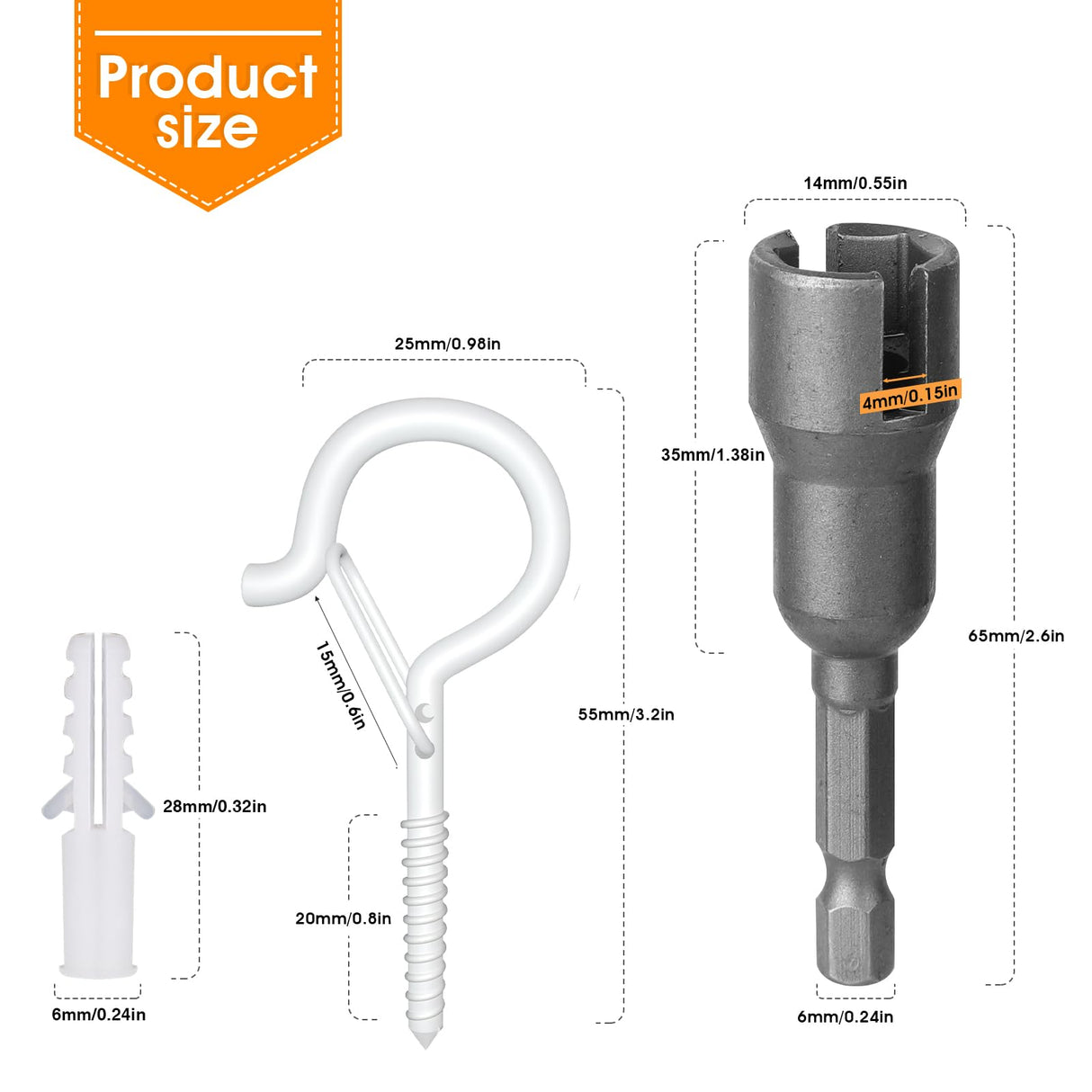 GIPTIME 50PCS Windproof Screw Q-Hanger Hooks with Safety Buckle for Hanging Outdoor String Lights, Plants, Christmas Decorations, Includes Wing Nut Driver, White